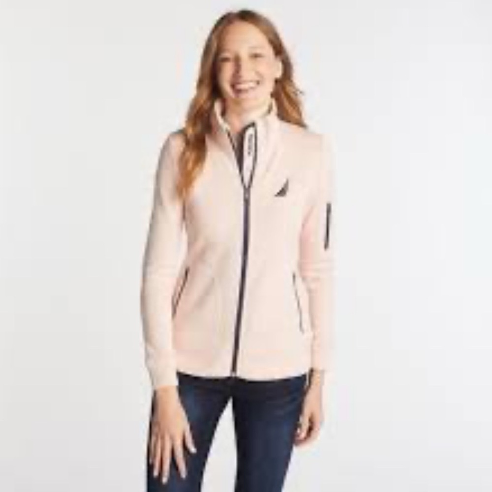 Nautica Pink Navy Zip Jacket Lightweight Athletic Cozy Zip Up Small
